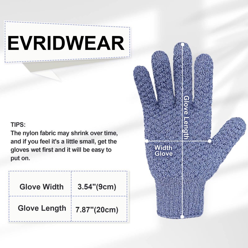 Evridwear قفاز إيفريد وير لتقشير البشرة للرجال والنساء، قفازات فرك الجسم ذات ملمسين لإزالة خلايا الجلد الميتة لمنتجع صحي منزلي، تدليك، مع حلقة تعليق (3 أزواج) - Image 3